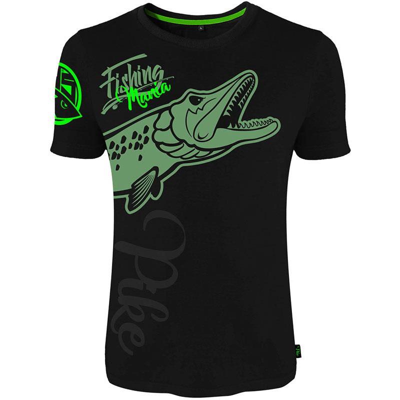 Tee Shirt Manches Courtes Homme Hot Spot Design Fishing Mania Pike – Noir / Noir / M