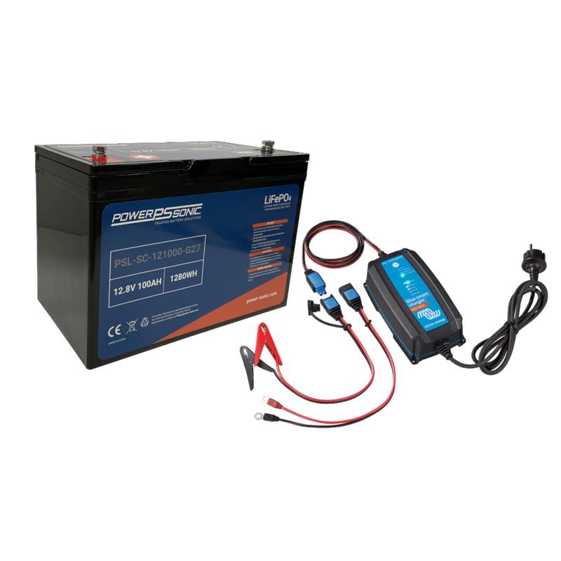 Lithium Power Sonic LIFEPO4 Power Sonic 12V 100AH + Chargeur Étanche Victron 12V10A – Batterie – 12.7 / Avec Chargeur / 100 / 307X168X221