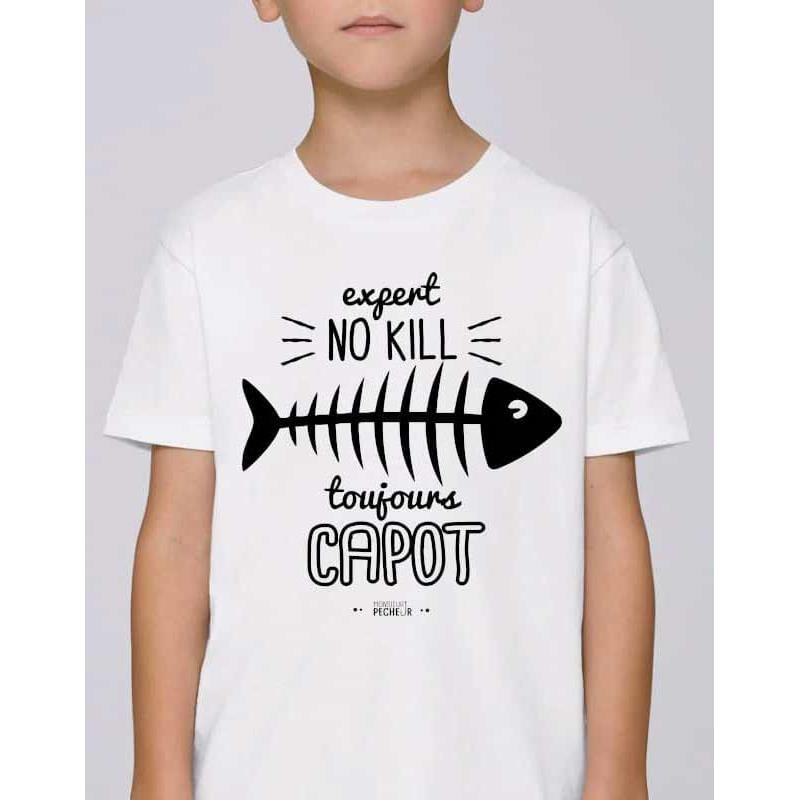 Tee Shirt Manches Courtes Enfant Monsieur Pêcheur Expert No Kill – White / White / 12/14 Ans