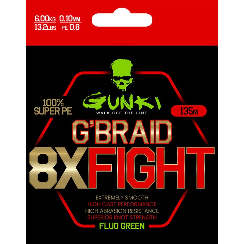 Gunki G’braid 8X Fight | Tresse – Vert Fluo / 135M / Vert Fluo / 10/100 / 6 / 135 / 0.8