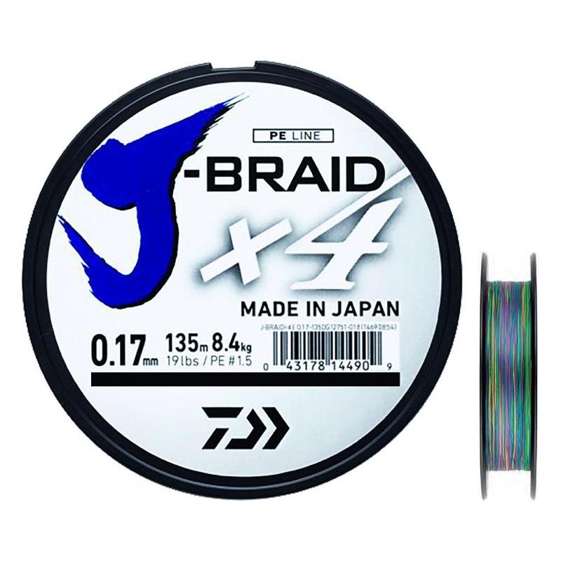 Daiwa J Braid X4B Multicolore | Tresse – 500M / Multicolore / 17/100 / 8.4 / 500